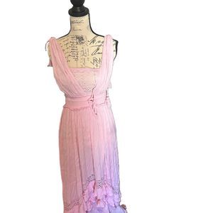 Free People Pastel Pink Sleeveless V-Neck Lace Evening Dress Size M